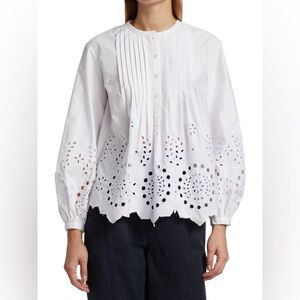Derek Lam 10 Crosby Calvert Eyelet Cotton Blouse in Optic White Size 6
